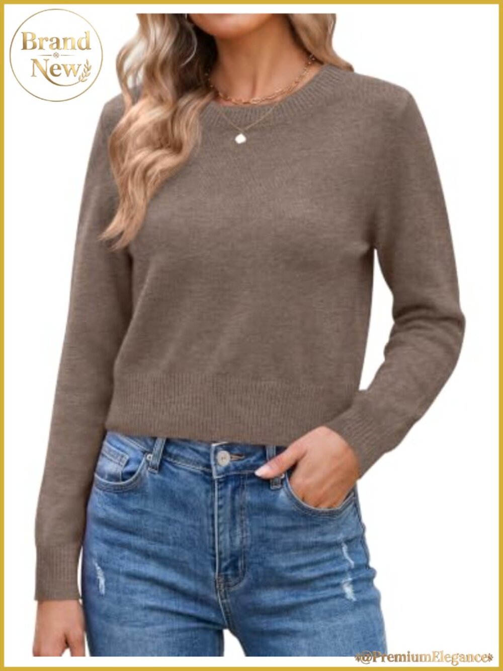 Cropped Crewneck Knit Sweater Long Sleeve Fall Pullover